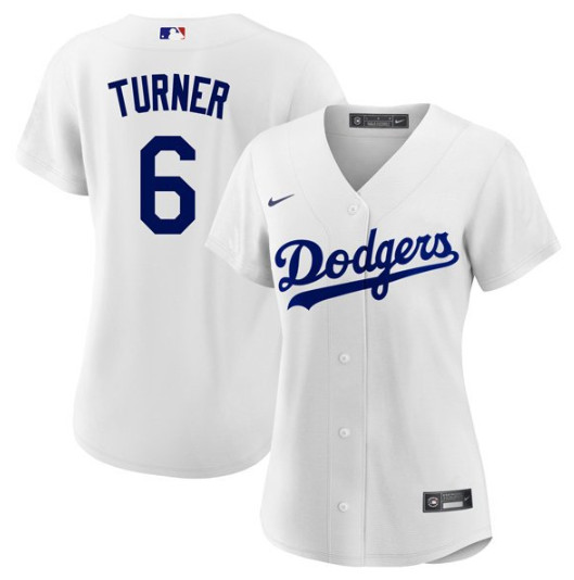 Women's Los Angeles Dodgers #6 Trea Turner White Stitched Baseball Jersey(Run Small)